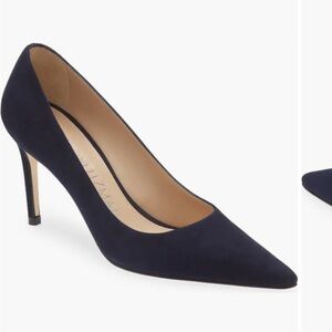 Stuart Weitzman Heist navy suede pointed toe 3.5” stiletto heel pumps